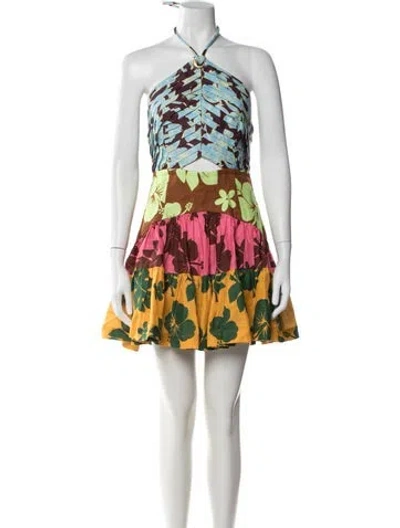 Pre-owned Alemais Poppy Spliced Mini Dress In Brown
