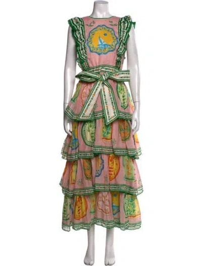 Pre-owned Alemais Porcelain Fril Long Dress In Green