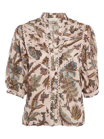 Pre-owned Alemais  Printed Lace Trim Shirt In Neutral