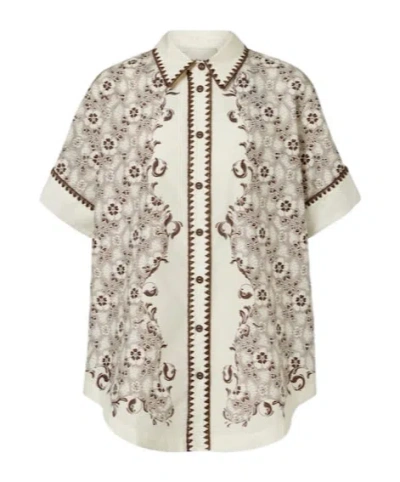 Alemais Printed Cotton And Silk Bowling Shirt In Brown