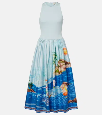 Alemais Printed Cotton Midi Dress In Blue