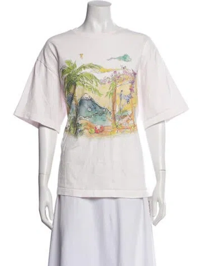 Pre-owned Alemais Printed Crew Neck T-shirt In White