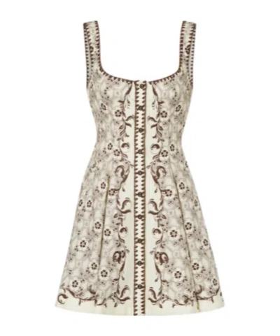 Alemais Printed Linen And Cotton Minidress In Brown