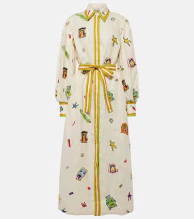 Alemais Printed Linen Maxi Dress In White