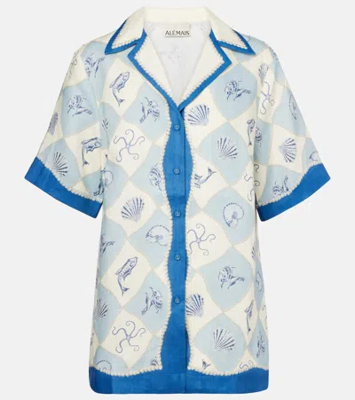 Alemais Printed Linen Shirt In Blue