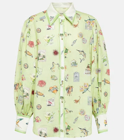 Alemais Printed Linen Shirt In Green
