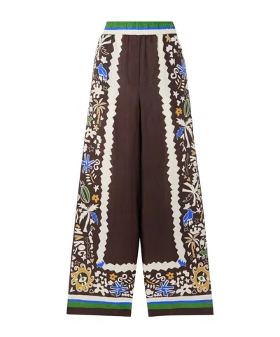 Alemais Printed Linen Wide-leg Pants In Brown