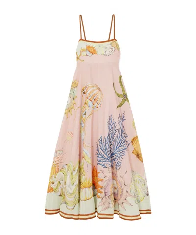 Alemais Printed Linen-gauze Midi Dress In Pink