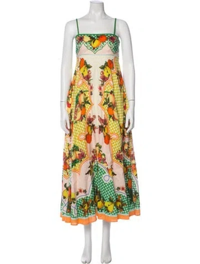 Pre-owned Alemais Printed Long Dress In Green