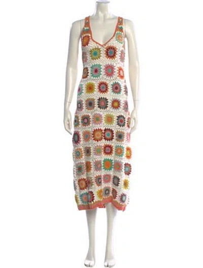 Pre-owned Alemais Printed Long Dress In White