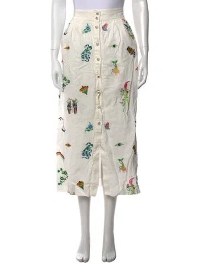 Pre-owned Alemais Printed Long Skirt In White