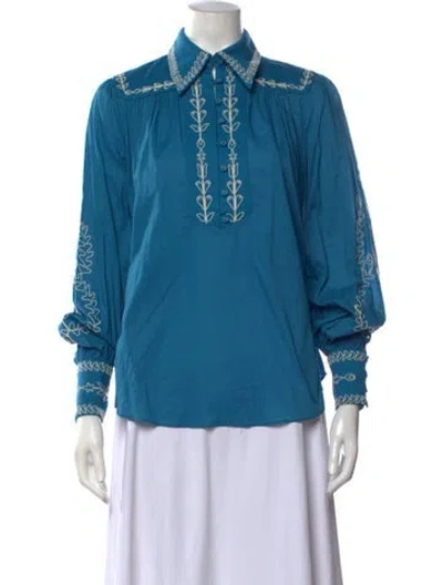 Pre-owned Alemais Printed Long Sleeve Blouse In Blue