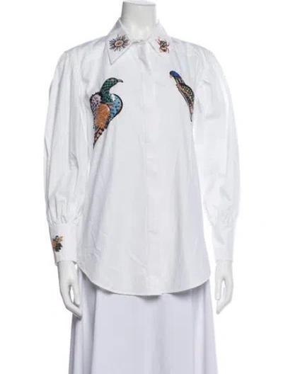 Pre-owned Alemais Printed Long Sleeve Blouse In White