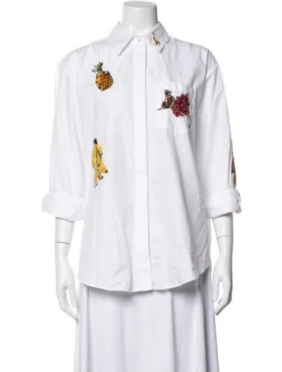 Pre-owned Alemais Printed Long Sleeve Blouse In White