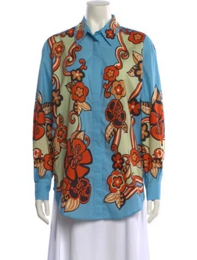 Pre-owned Alemais Printed Long Sleeve Button-up Top W/ Tags In Blue