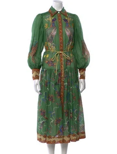 Pre-owned Alemais Printed Midi Length Dress In Green