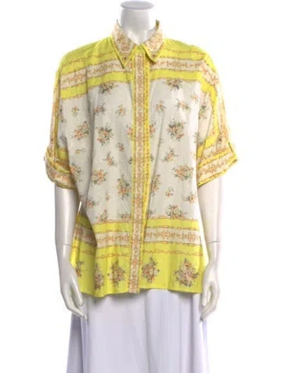 Pre-owned Alemais Printed Mock Neck Button-up Top In Yellow