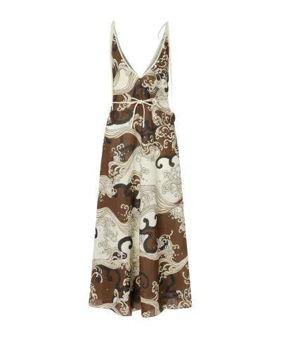 Alemais Otis Printed Ramie Midi Dress In Brown