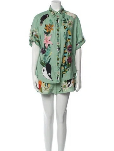 Pre-owned Alemais Printed Short Set In Green