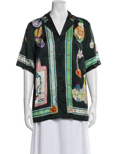 Pre-owned Alemais Printed Short Sleeve Blouse In Green