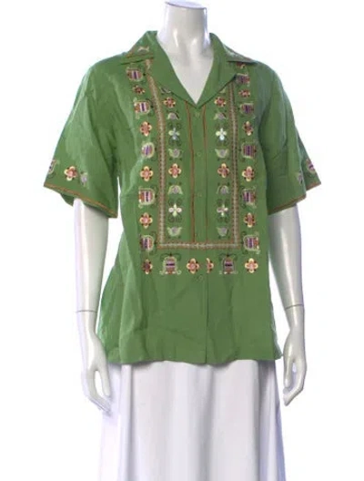 Pre-owned Alemais Printed Short Sleeve Blouse In Green