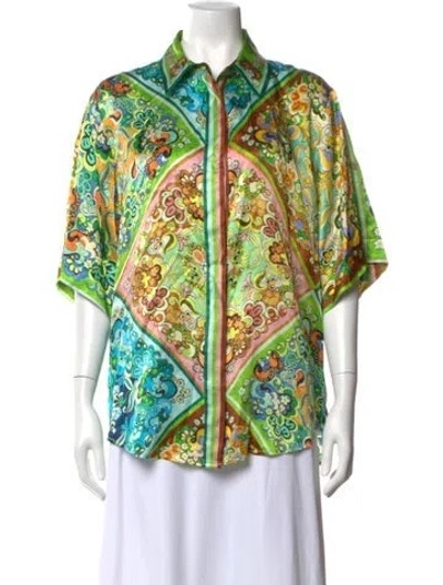 Pre-owned Alemais Printed Short Sleeve Blouse In Green