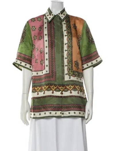 Pre-owned Alemais Printed Short Sleeve Blouse W/ Tags In Green