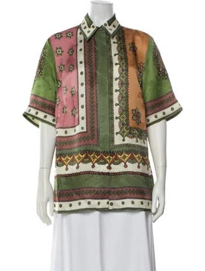 Pre-owned Alemais Printed Short Sleeve Blouse W/ Tags In Green