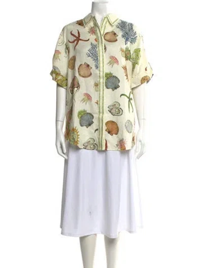 Pre-owned Alemais Printed Short Sleeve Button-up Top W/ Tags In Neutral