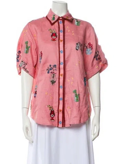 Pre-owned Alemais Printed Short Sleeve Button-up Top W/ Tags In Pink