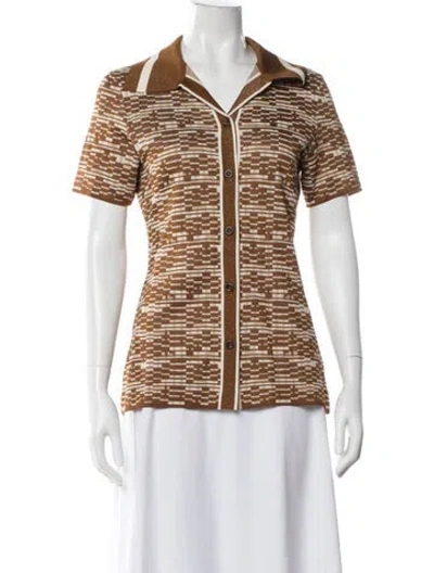 Pre-owned Alemais Printed Short Sleeve Polo W/ Tags In Brown