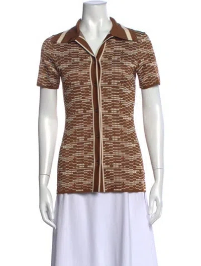 Pre-owned Alemais Printed Short Sleeve Polo W/ Tags In Brown