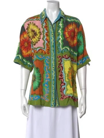 Pre-owned Alemais Printed Short Sleeve Top In Green