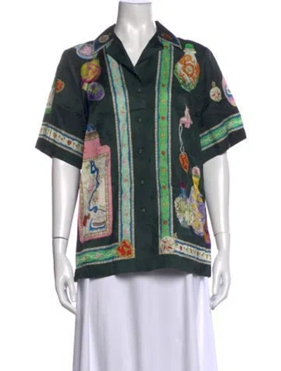 Pre-owned Alemais Printed Short Sleeve Top In Green
