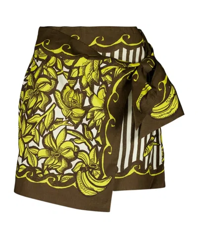 Alemais Womens Yellow Graphic-pattern Sarong Hemp Mini Skirt In Multi