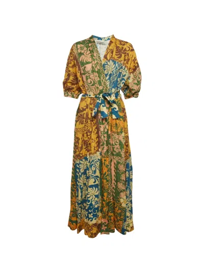 Pre-owned Alemais Printed Tie-waist Maxi Dress In Yellow