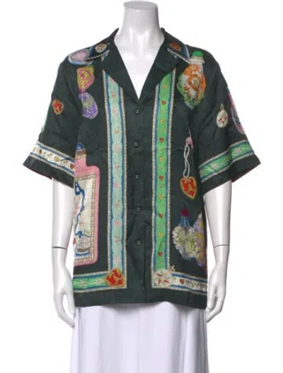 Pre-owned Alemais Printed V-neck Blouse In Green