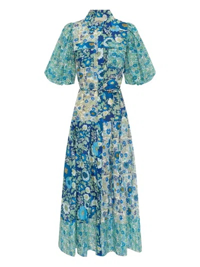 Alemais Puff-sleeve Floral Maxi Dress In Gold