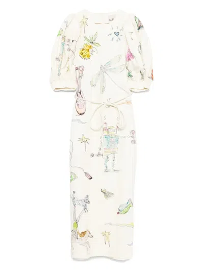 Alemais Puff-sleeve Print Maxi Dress In White