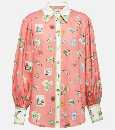 Alemais Puff-sleeve Printed Linen Shirt In Pink