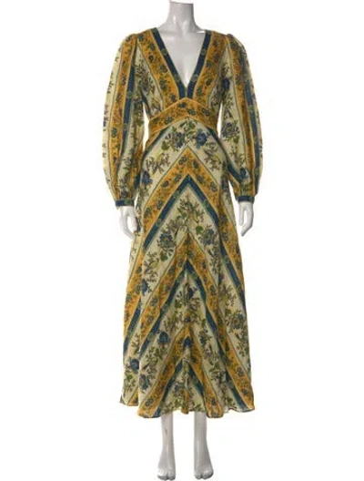 Pre-owned Alemais Quinn Floral Midi Dress Long Dress In Yellow