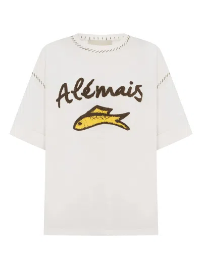 Alemais Ribbed Neck Contrast-stitch Short-sleeve T-shirt In White