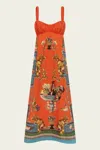 Alemais Rocco Ruched Cotton Midi Dress In Orange