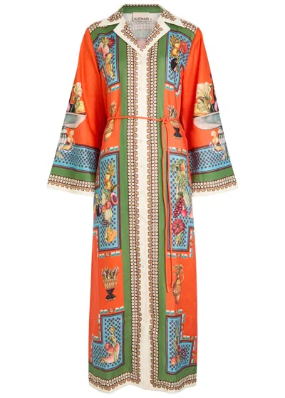 ALEMAIS ALEMAIS ROCCO PRINTED LINEN MAXI SHIRT DRESS