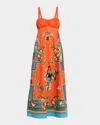 Alemais Rocco Ruched Cotton Midi Dress In Orange