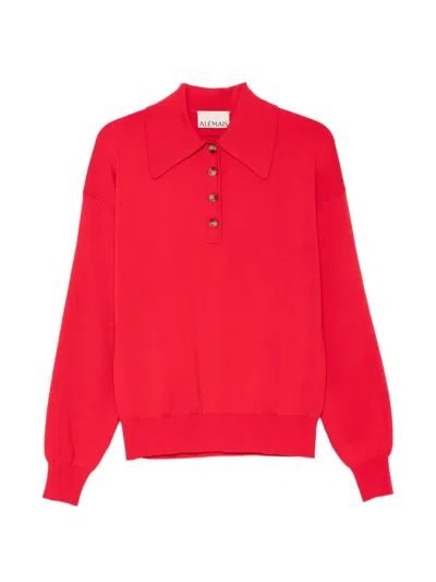 Alemais Rocky Button-placket Polo Top In Red