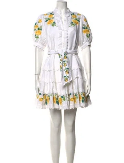 Pre-owned Alemais Rosa Embroidered Mini Dress In White