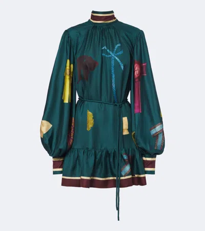 Alemais Alémais Rosette Printed Silk Twill Minidress In Green