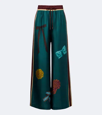 Alemais Alémais Rosette Printed Silk Twill Palazzo Pants In Blue