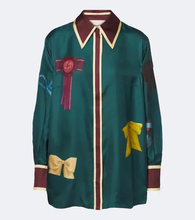 Alemais Alémais Rosette Printed Silk Twill Shirt In Green
